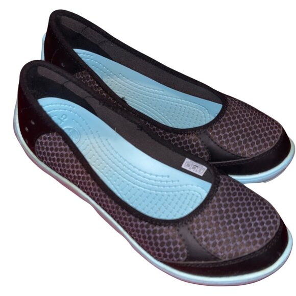 Pre-Loved Crocs Duet Busy Day Ballet Flats W Black & Blue Relaxed Fit - Picture 2 of 14